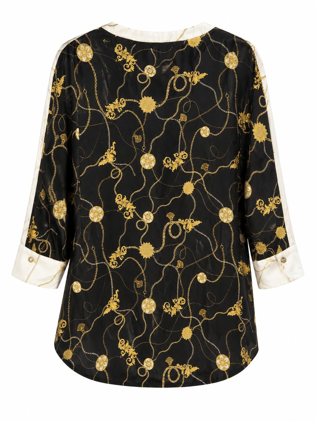 River Island Chain Print Button Front Blouse, White Black Gold - Size 12