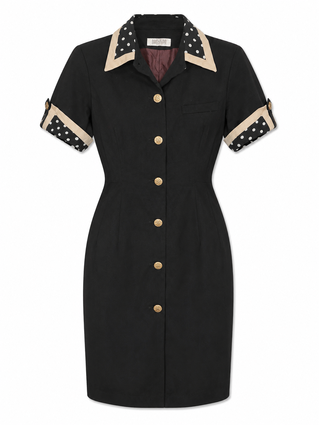Vintage Button Front Tailored Dress, Black – Size 10