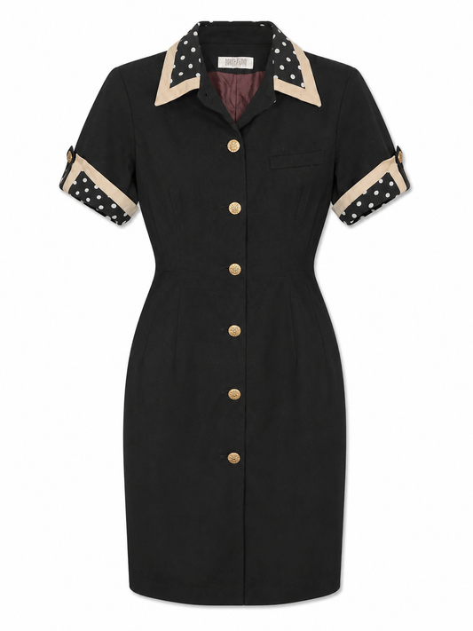 Vintage Button Front Tailored Dress, Black – Size 10