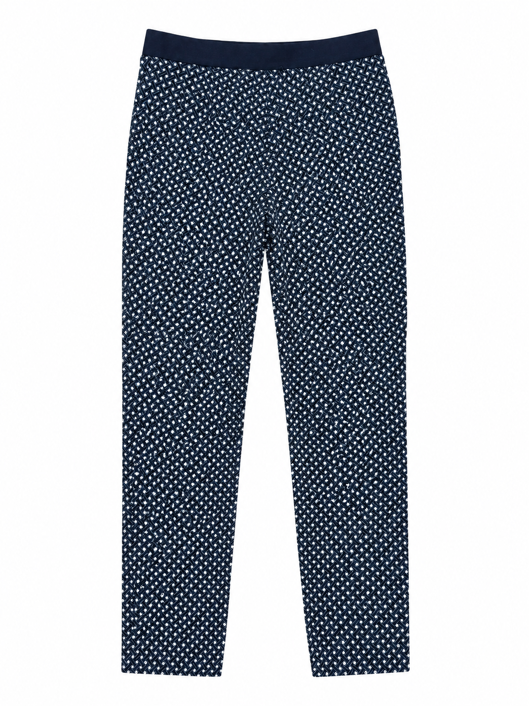 H&M Slim Fit Geometric Print Slim Fit Trousers, Navy Blue - Size 8