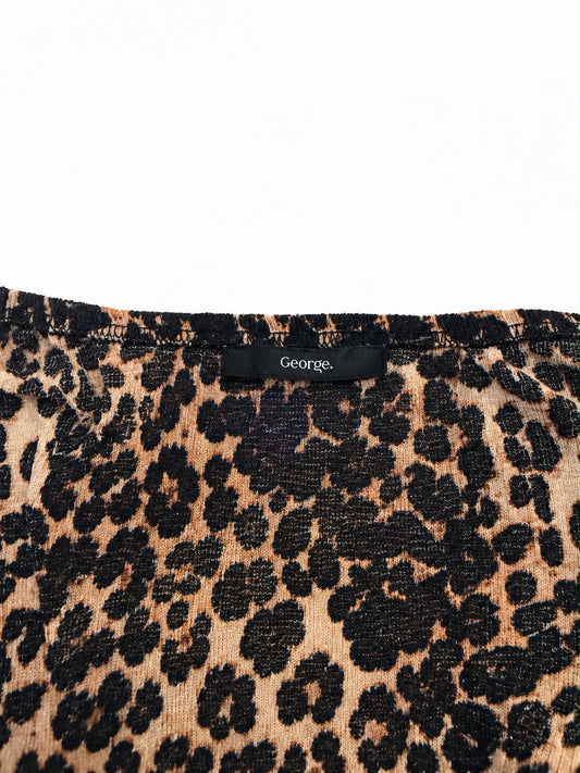 George Leopard Print Puff Sleeve Top, Brown - Size 20