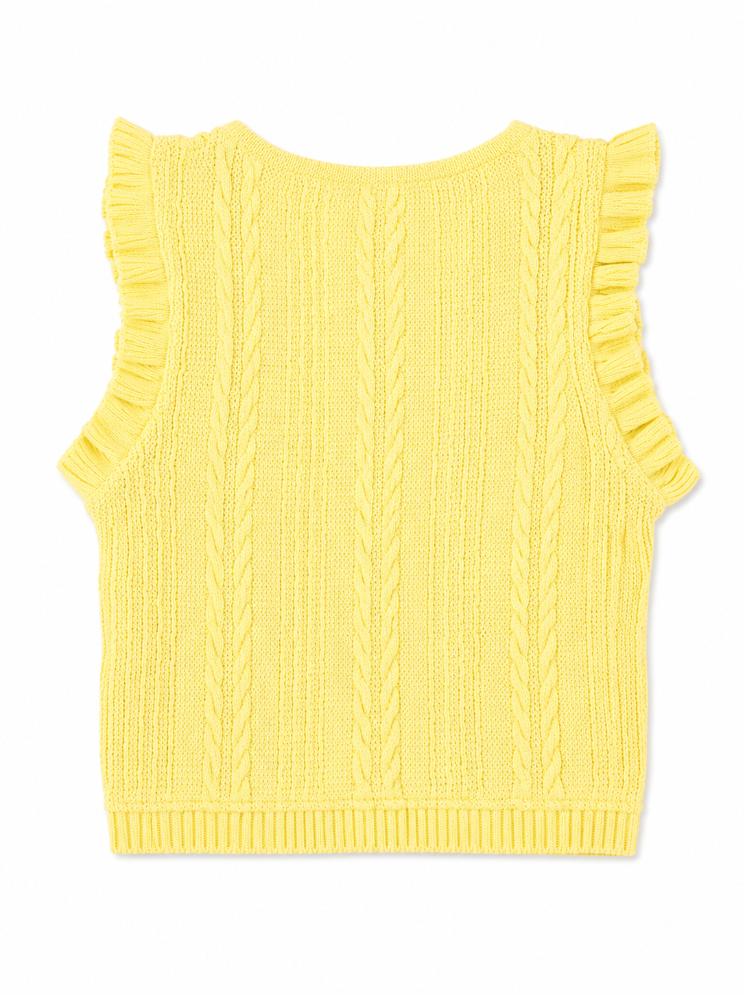 Zara Cable-Knit Ruffle Sleeve Top, Yellow – Size 8