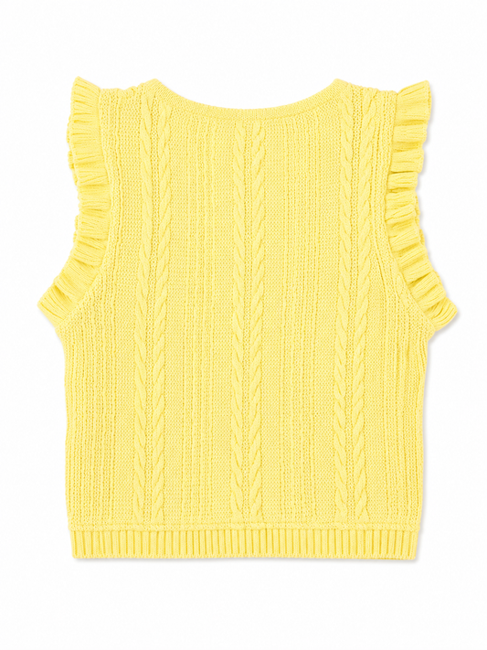Zara Cable-Knit Ruffle Sleeve Top, Yellow – Size 8
