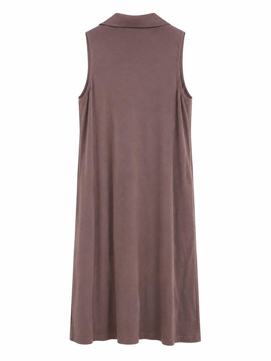 Zara Sleeveless Longline Open Front Waistcoat, Brown - Size 8