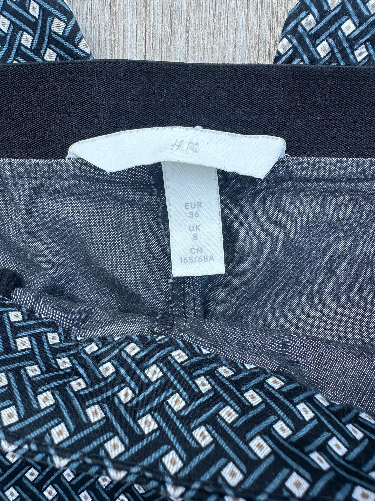 H&M Slim Fit Geometric Print Slim Fit Trousers, Navy Blue - Size 8