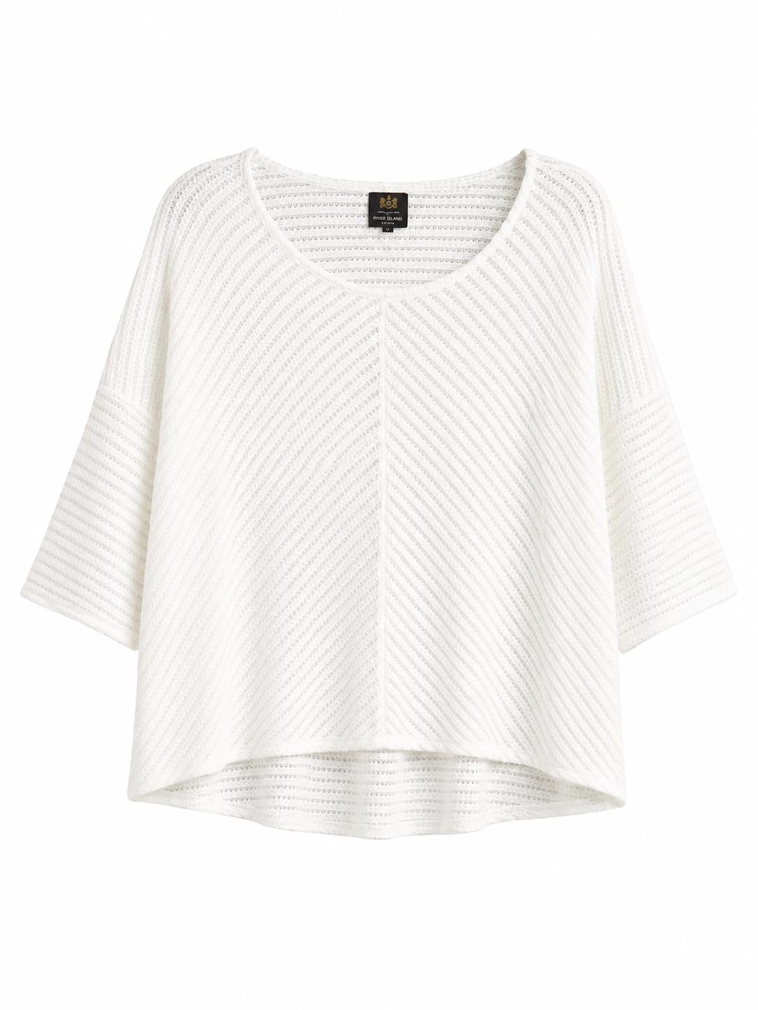 River Island Crochet Knit Oversized Top, White - UK 16