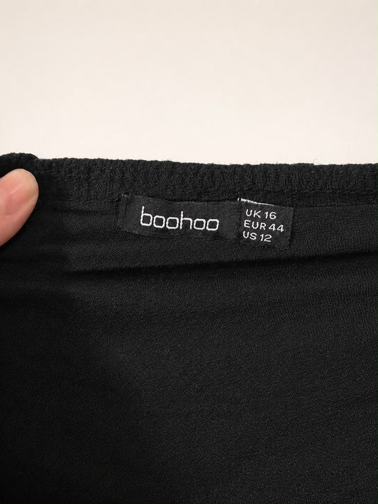 Boohoo Off-Shoulder Frill Midi Dress, Black – Size 16