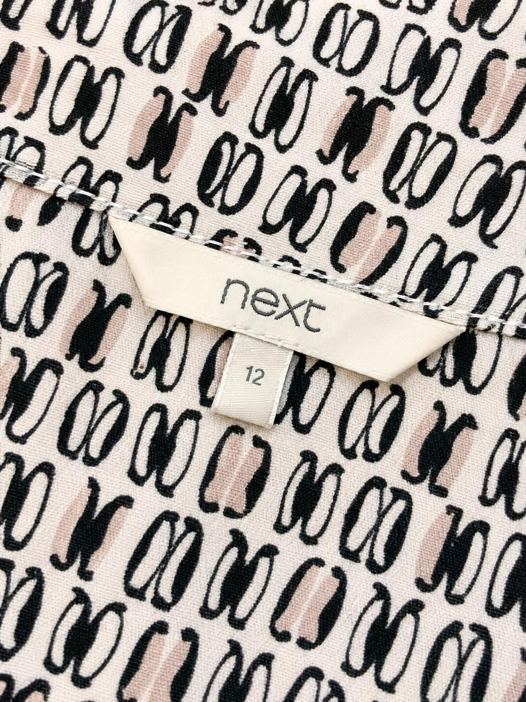 Next Geometric Print Long Sleeve Blouse, Cream Black - Size 12