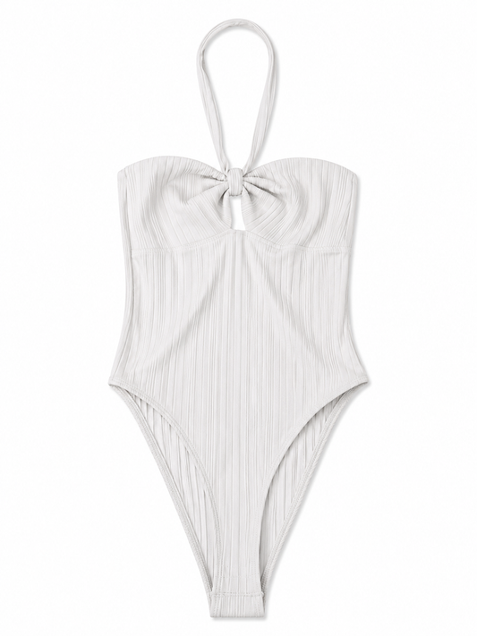 Zara Ribbed Halterneck Body Suit in Cream - Size 8