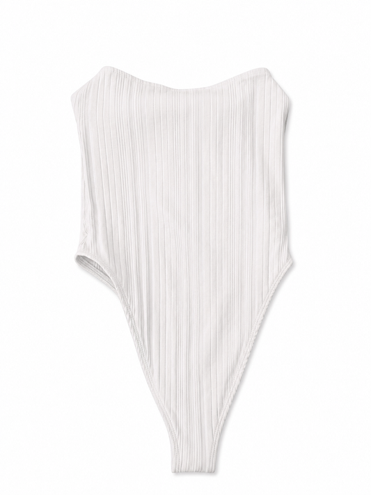 Zara Ribbed Halterneck Body Suit in Cream - Size 8