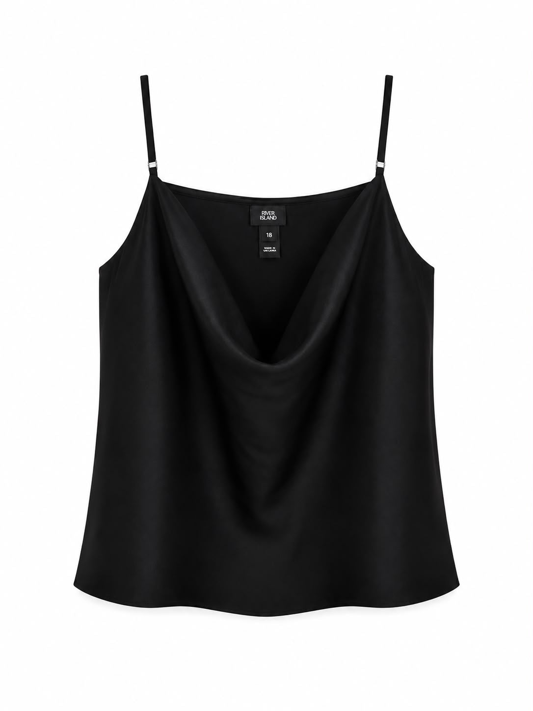River Island Satin Cowl Neck Cami Top, Black - Size 18