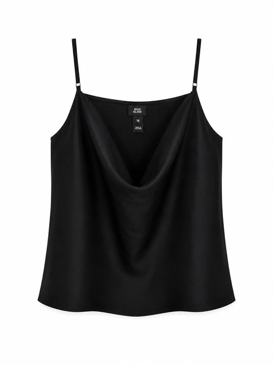 River Island Satin Cowl Neck Cami Top, Black - Size 18