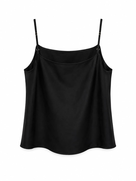 River Island Satin Cowl Neck Cami Top, Black - Size 18