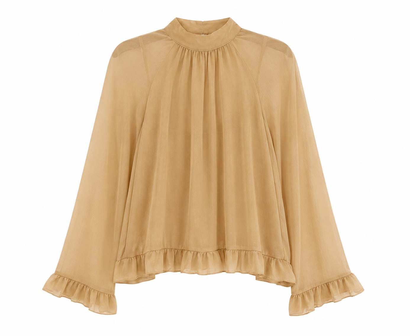 River Island Sheer High Neck Frill Hem Blouse, Cream – Size 12