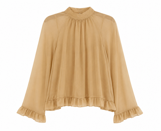 River Island Sheer High Neck Frill Hem Blouse, Cream – Size 12
