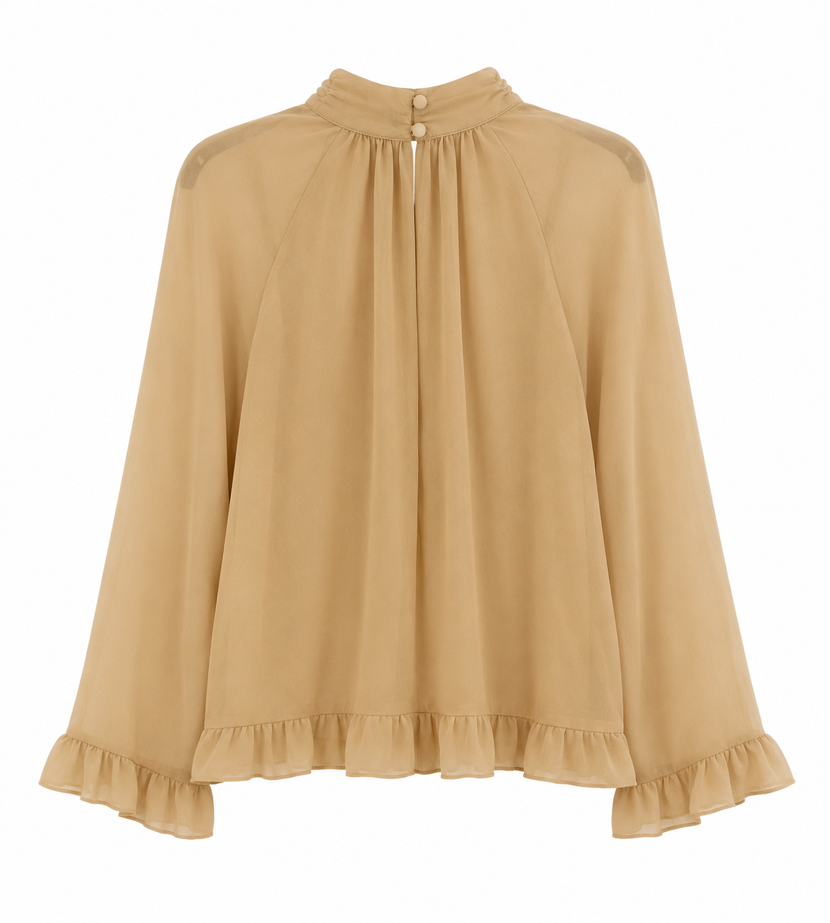 River Island Sheer High Neck Frill Hem Blouse, Cream – Size 12