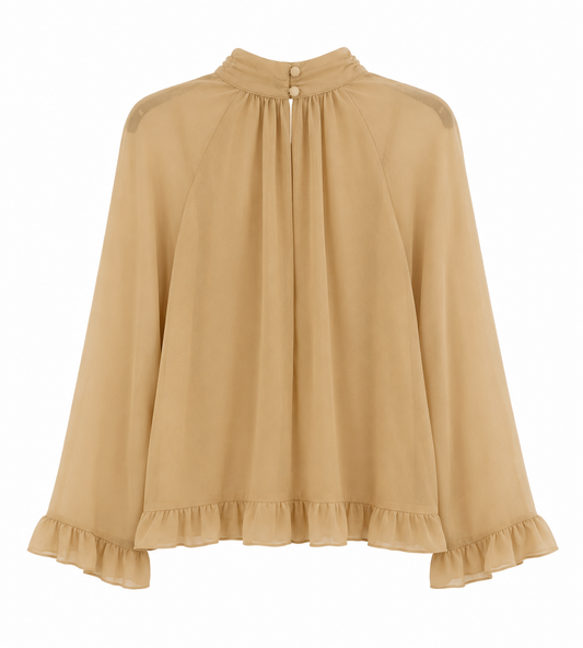 River Island Sheer High Neck Hem Blouse, Cream – Size 12
