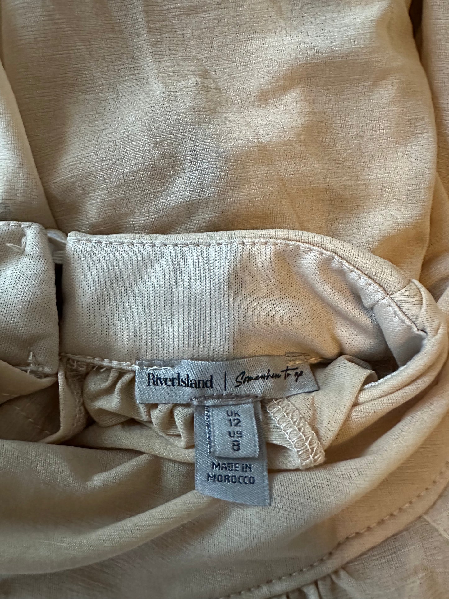 River Island Sheer High Neck Frill Hem Blouse, Cream – Size 12