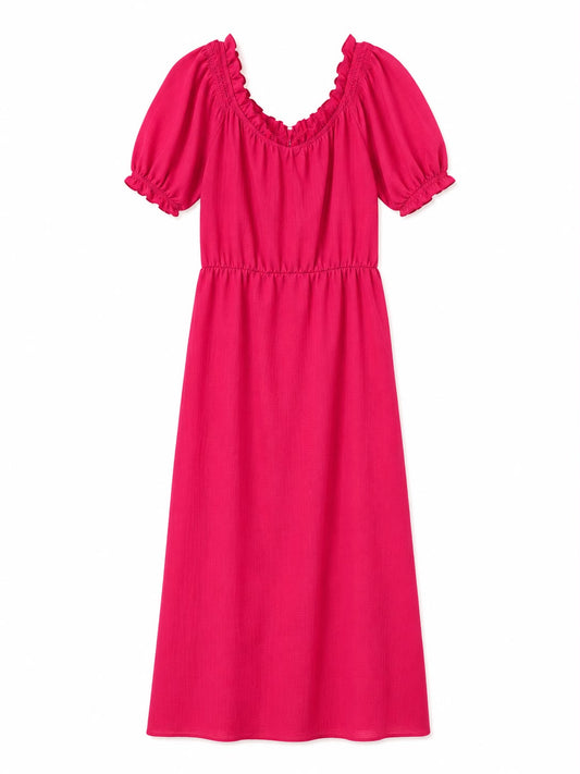 Boohoo Milkmaid Midi Summer Dress, Pink - Size 16