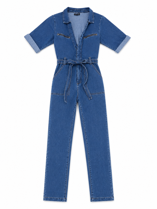Pretty Little Thing Utility Jumpsuit, Blue Denim – Size 8