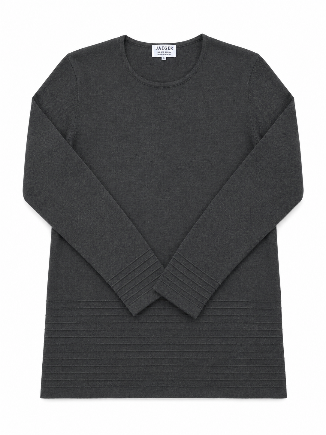 Jaeger Fine Knit Ribbed Hem Jumper, Charcoal Grey / Black - Size Large