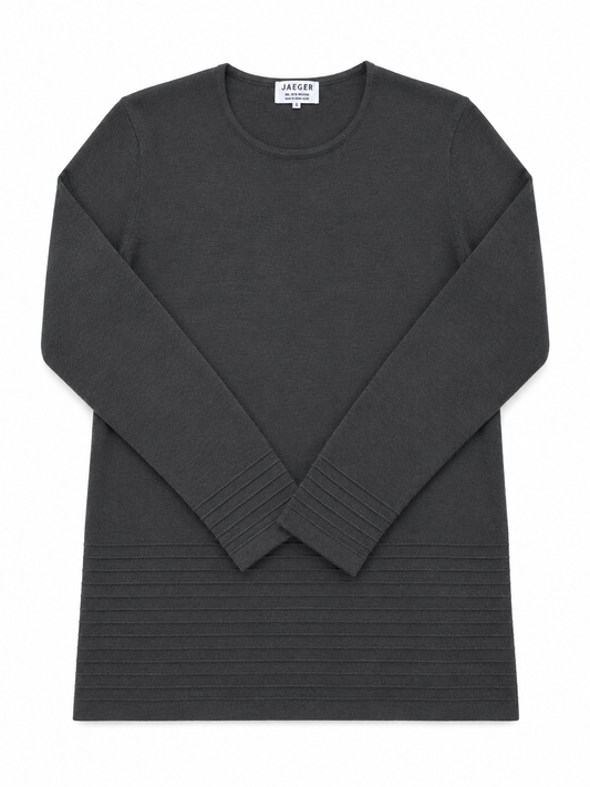 Jaeger Fine Knit Ribbed Hem Jumper, Charcoal Grey / Black - Size Large