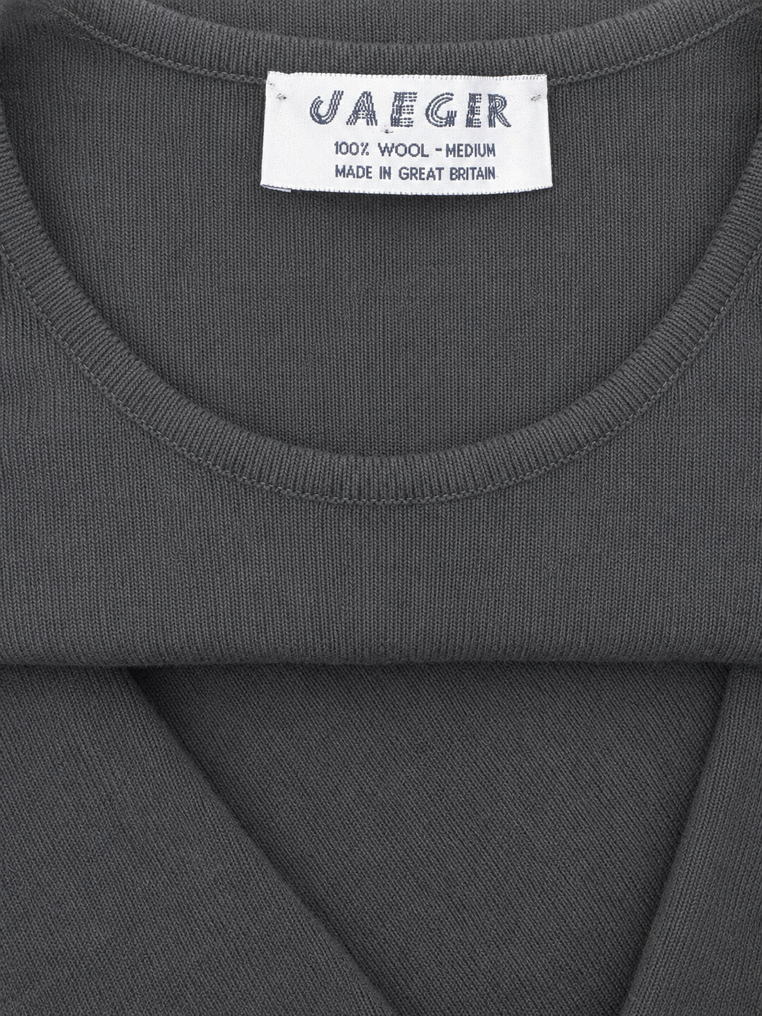 Jaeger Fine Knit Ribbed Hem Jumper, Charcoal Grey / Black - Size Large