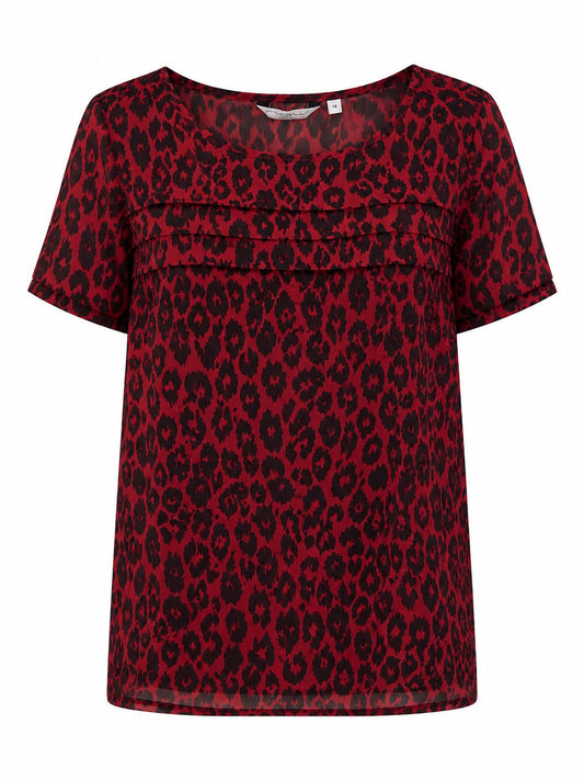 New Look Red Short Sleeve Top Leopard Print, Red - Size 16