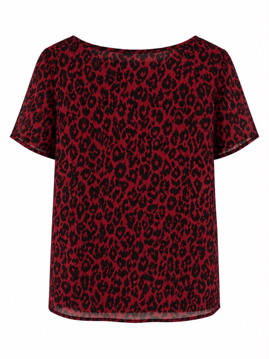 New Look Red Short Sleeve Top Leopard Print, Red - Size 16