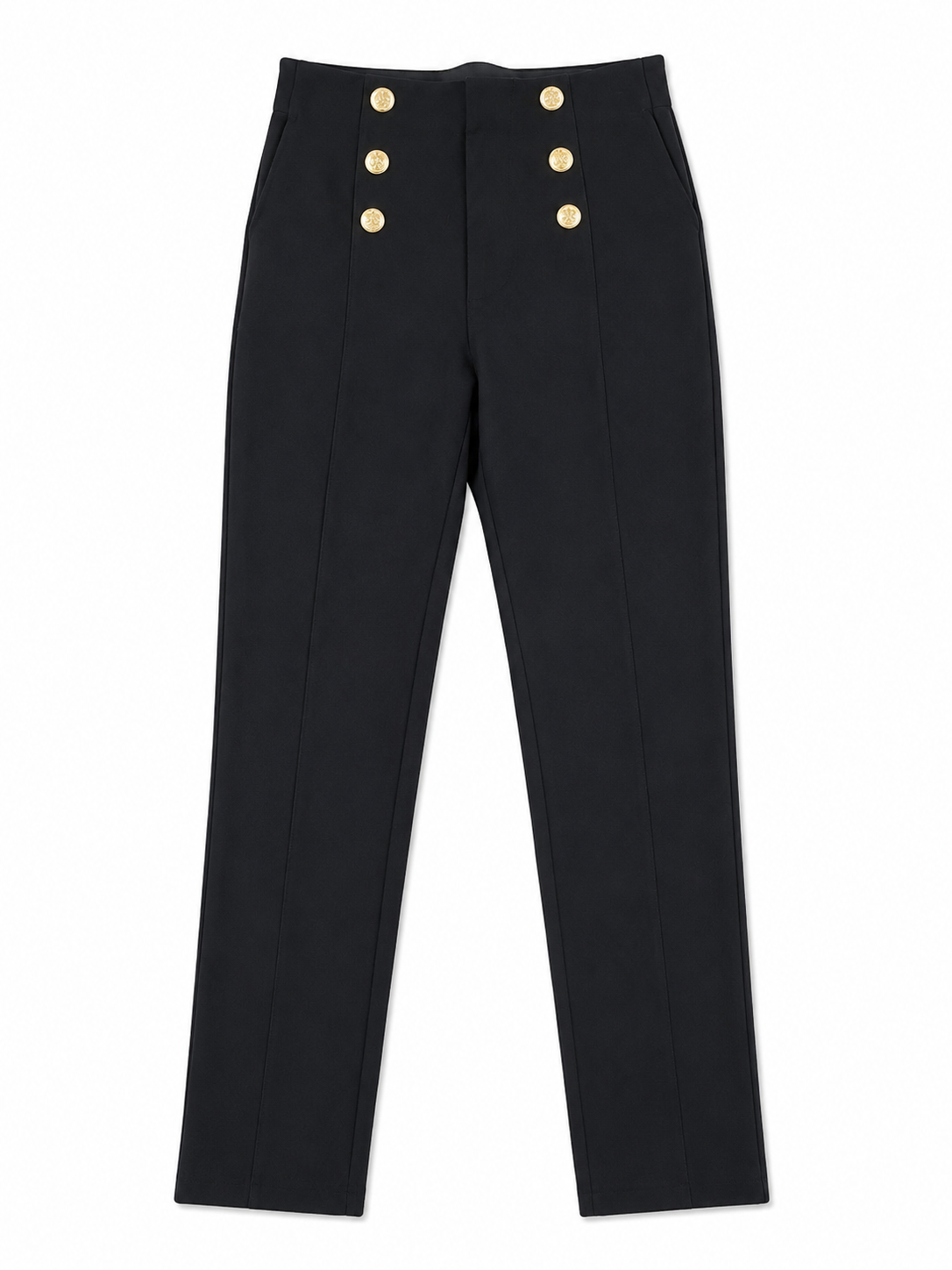Zara Tailored Trousers with Gold Button High Waist Pants, Black - Size 10