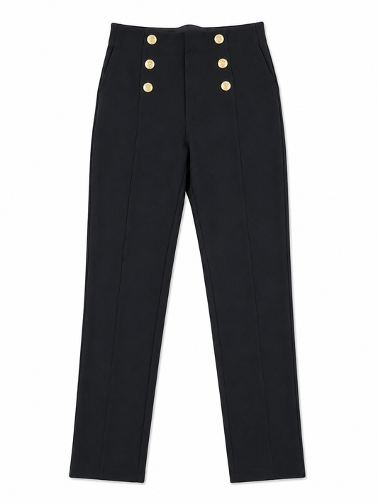 Zara Tailored Trousers with Gold Button High Waist Pants, Black - Size 10