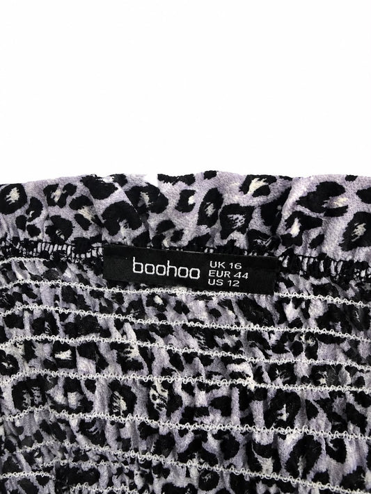 Boohoo Bardot Maxi Dress, Leopard Print Grey - Size 16