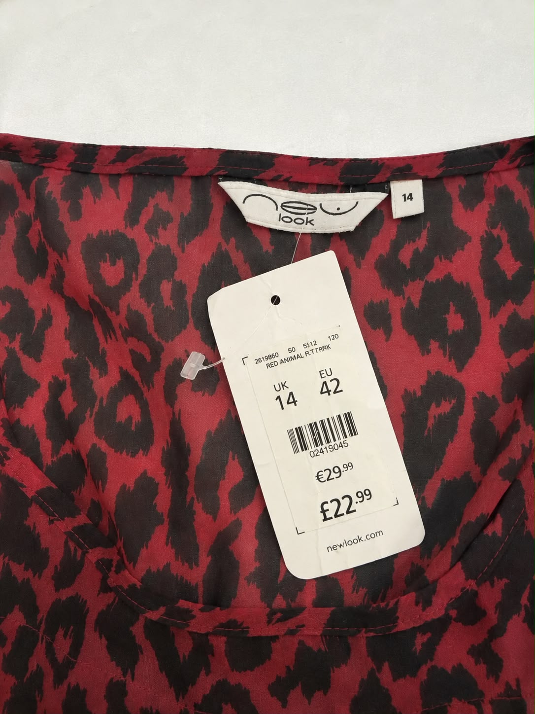 New Look Red Short Sleeve Top Leopard Print, Red - Size 16