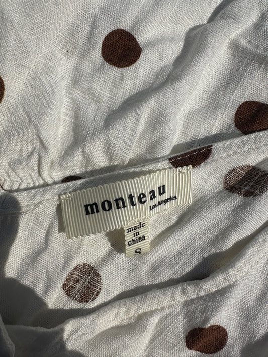Monteau Polka Dot Jumpsuit, White & Brown – Size Small