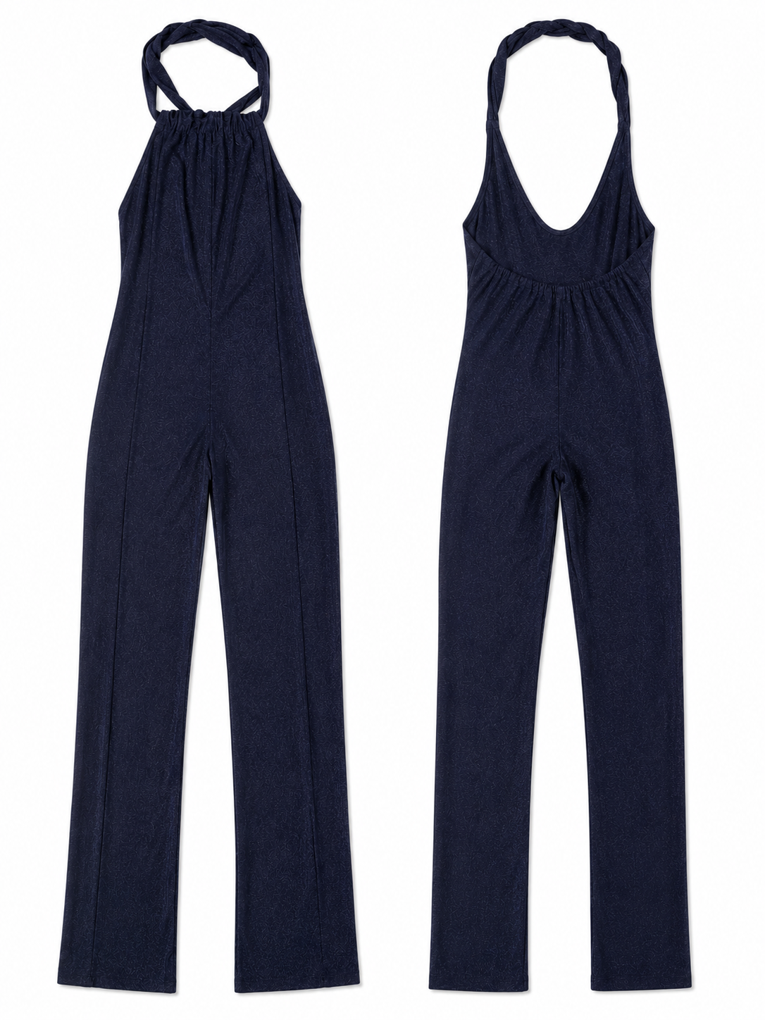 ASOS Shimmer Halterneck Wide Leg Jumpsuit, Navy – Size 8