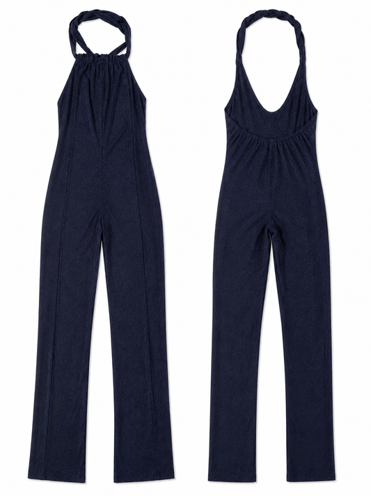 ASOS Shimmer Halterneck Jumpsuit, Navy – Size 8