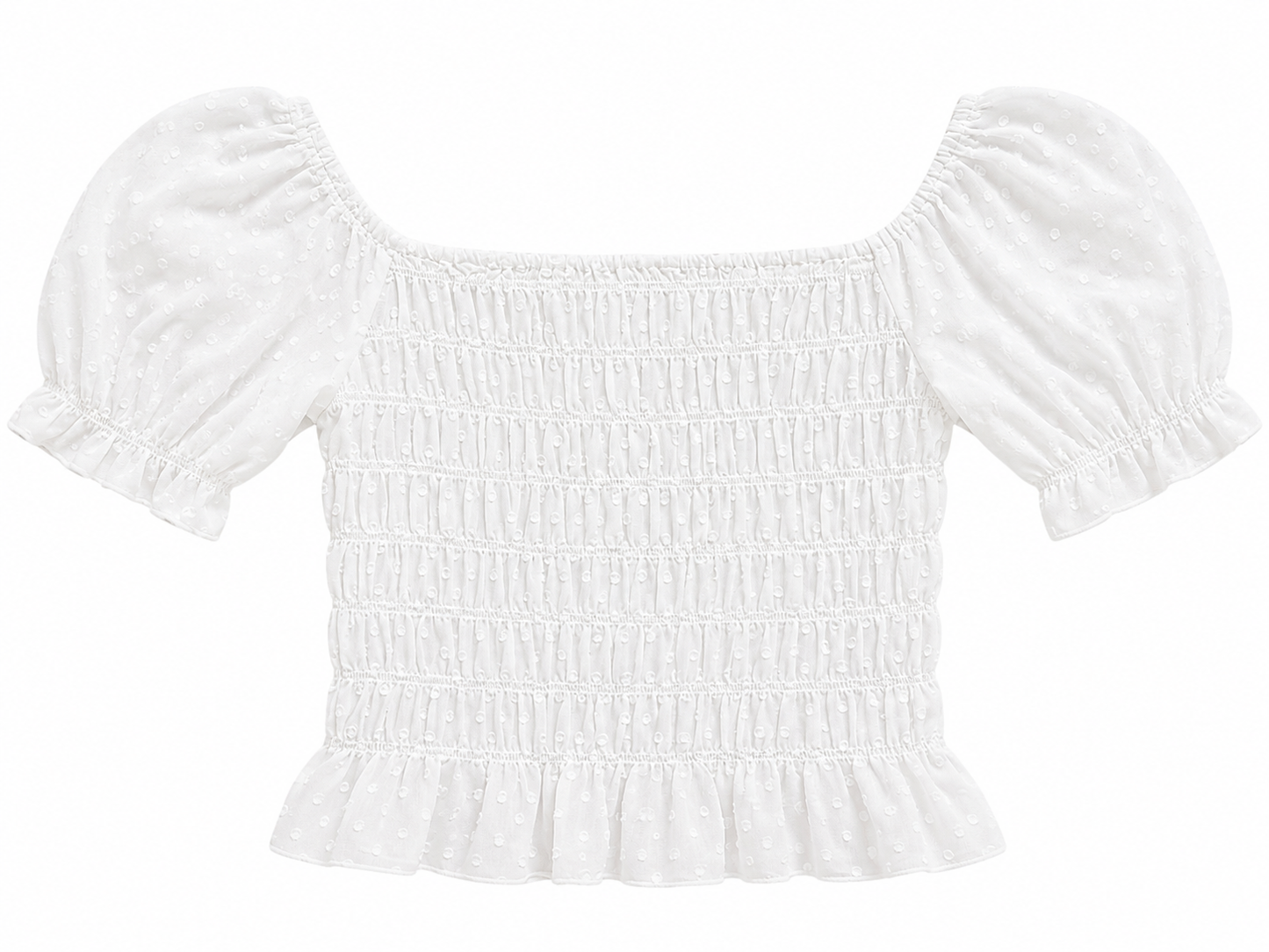 Boohoo Shirred Puff Sleeve Bardot Top, White - Size 10