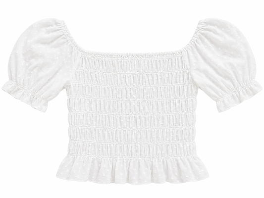 Boohoo Shirred Puff Sleeve Bardot Top, White - Size 10