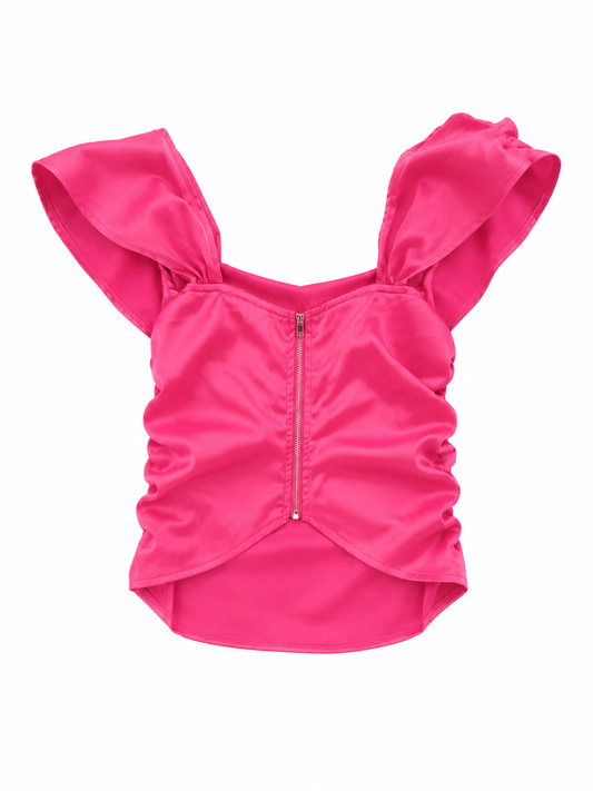 PrettyLittleThing Bardot Satin Top, Hot Pink - Size 10