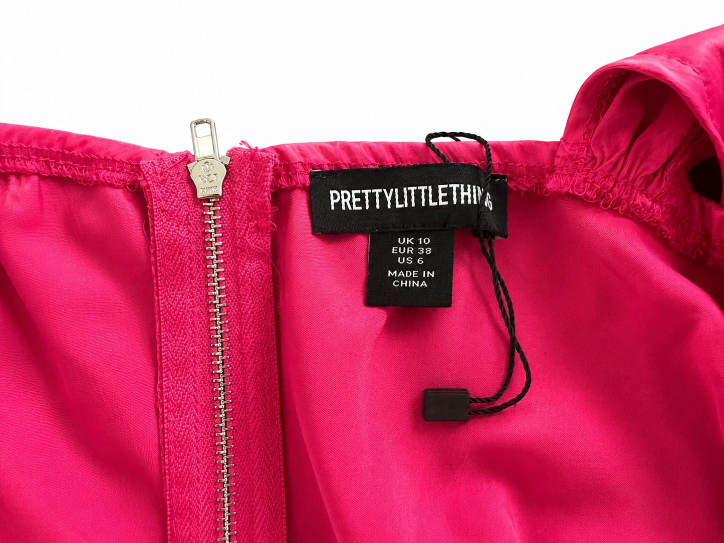 Pretty Little Thing Bardot Ruched Satin Top, Hot Pink - Size 10