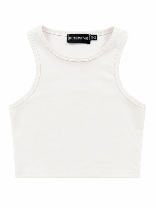 PrettyLittleThing High Neck Cropped Vest Top, White - Size 10
