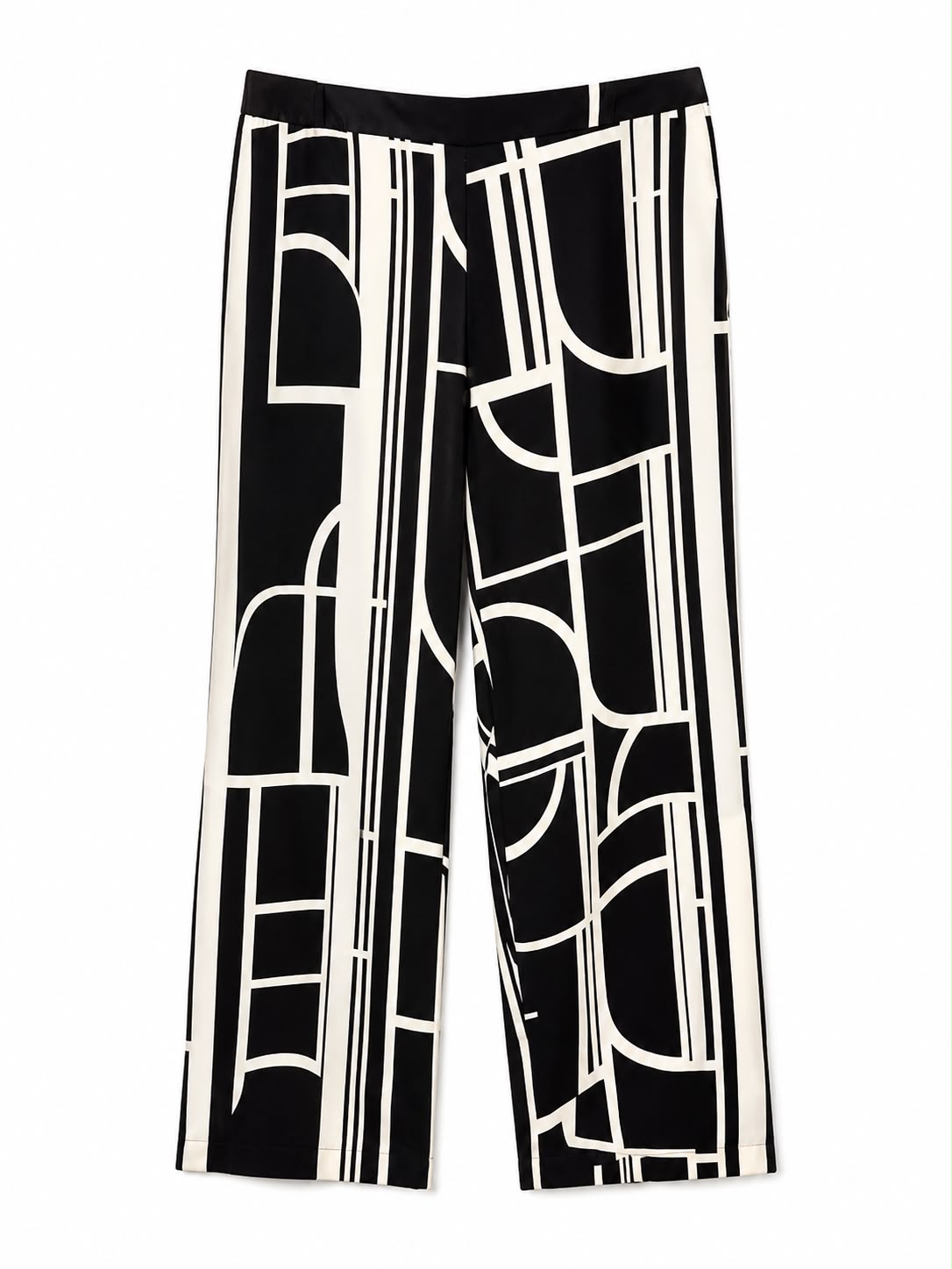 Zara Geometric Print Wide Leg Trousers, Black & White - Size 16