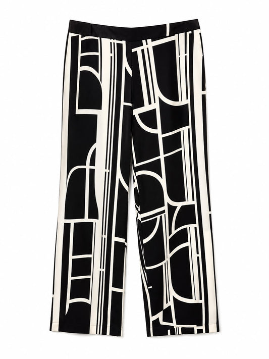 Zara Geometric Print Wide Leg Trousers, Black & White - Size 16