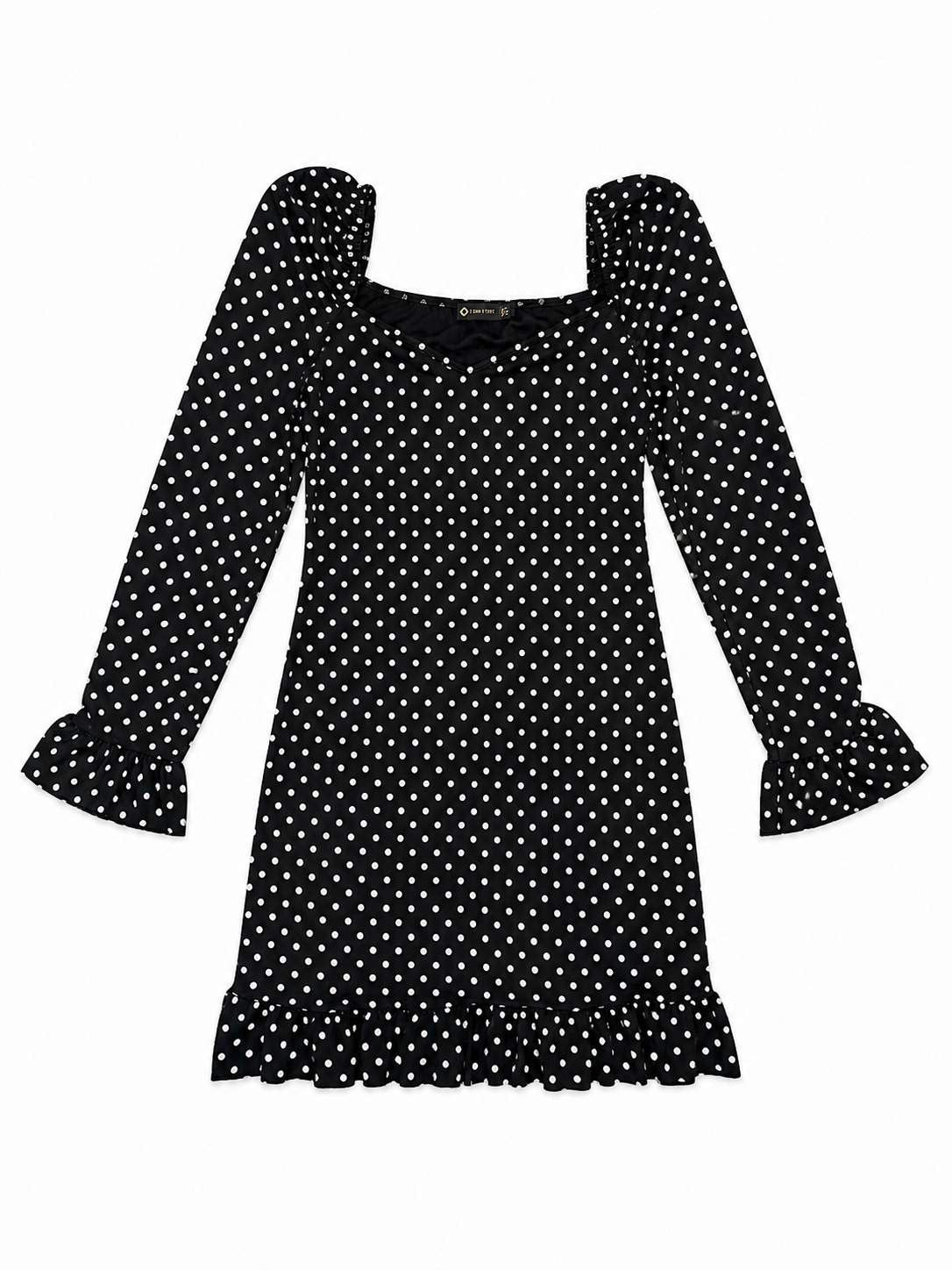 I Saw It First Frill Hem Mini Dress, Black & White Polka Dot - Size 12