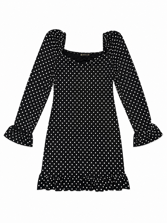 I Saw It First Frill Hem Mini Dress, Black & White Polka Dot - Size 12