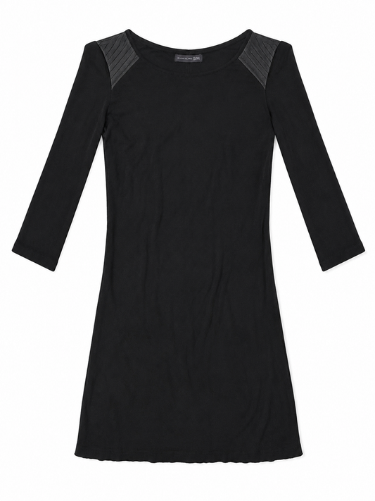 M&S Knit Dress with Faux Leather Shoulder, Black – Size 14