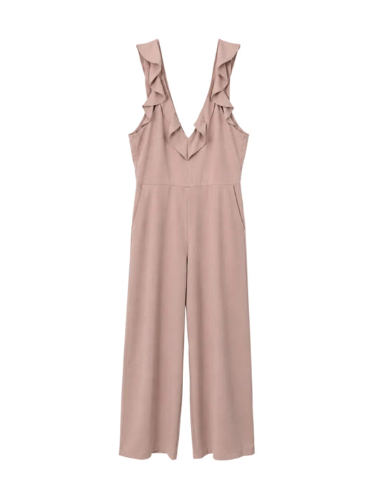 River Island Ruffle Wide Leg Jumpsuit, Blush Pink – Size 12