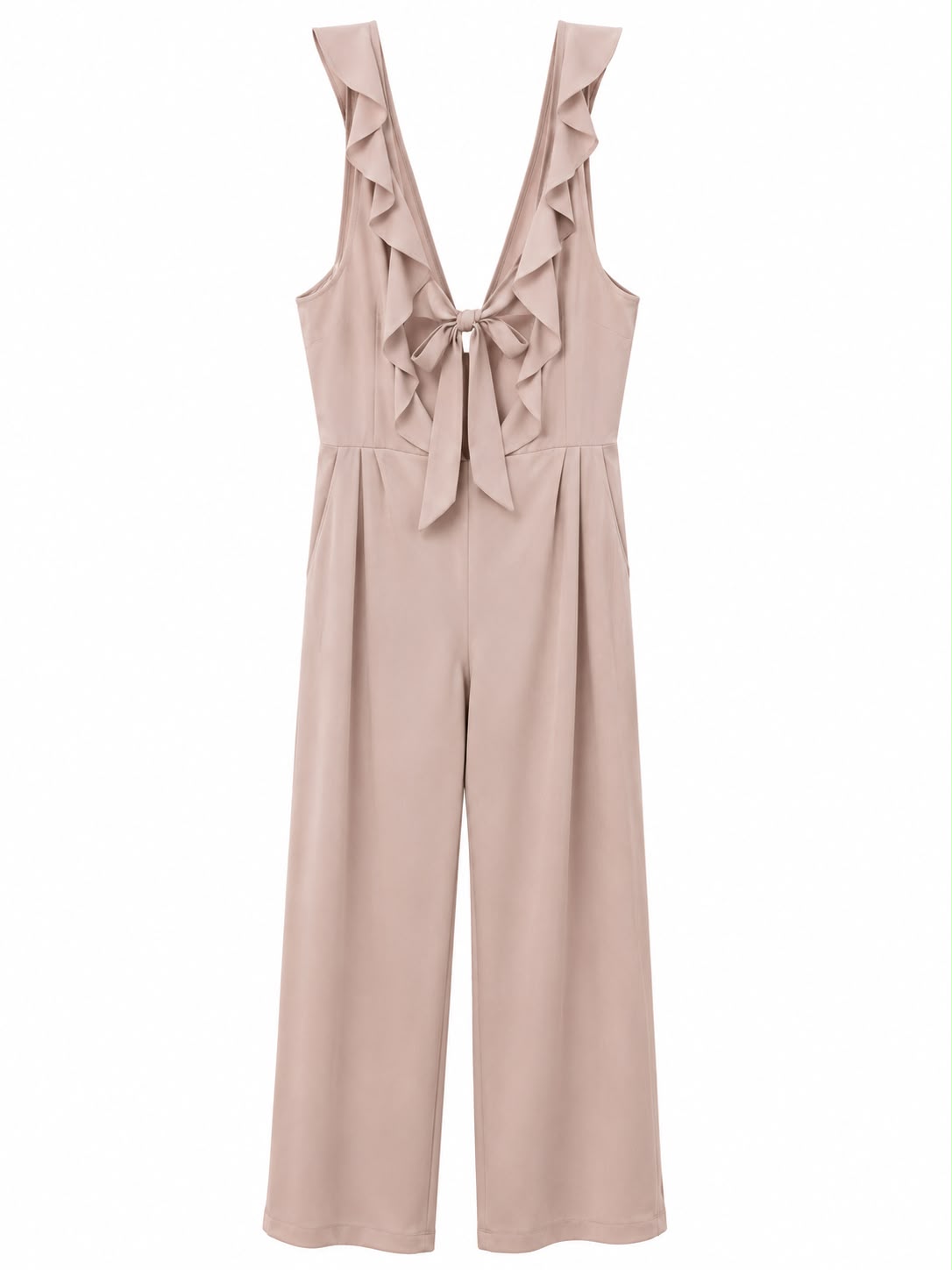 River Island Ruffle Wide Leg Jumpsuit, Blush Pink – Size 12