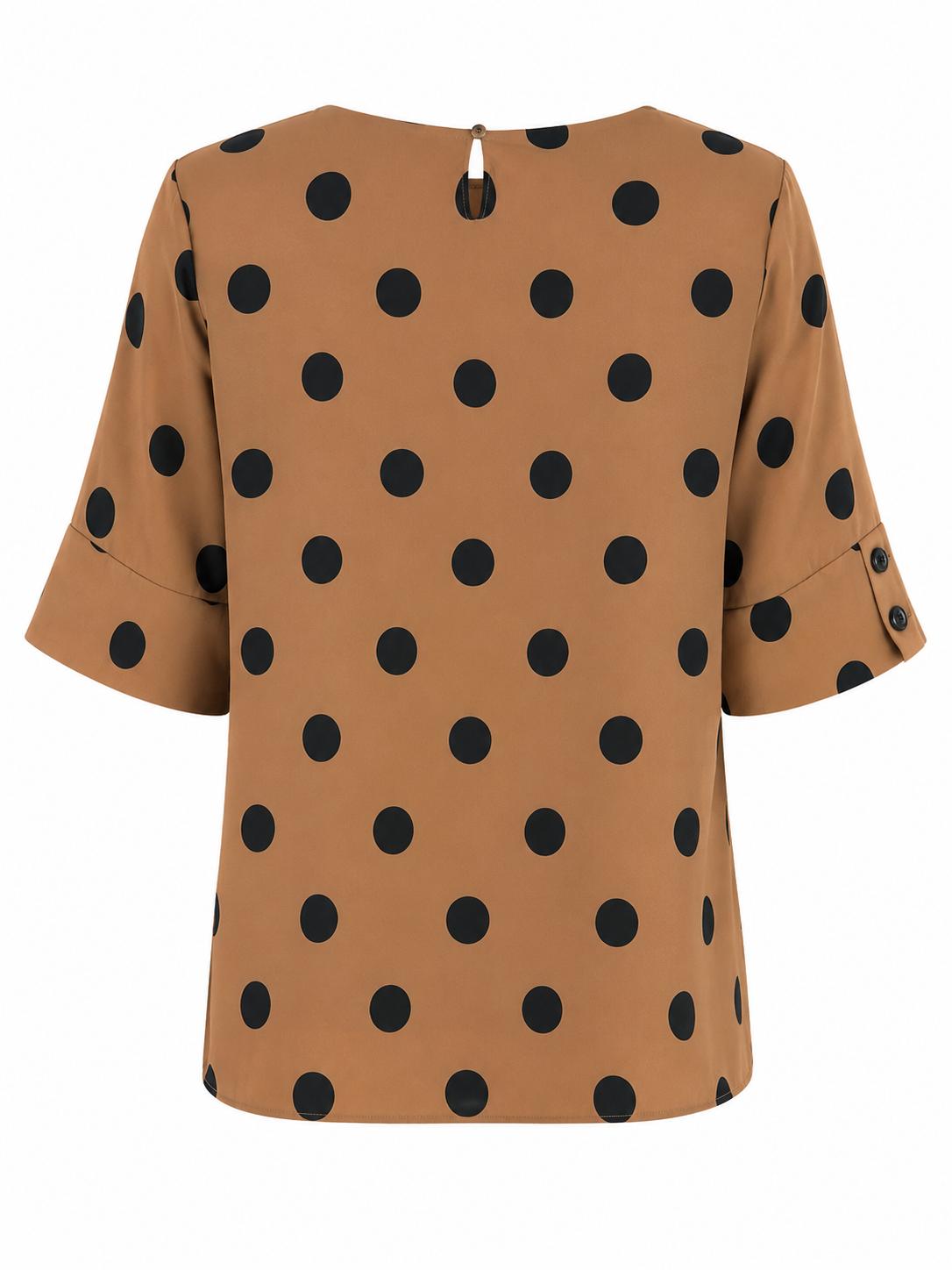 Dorothy Perkins Polka Dot Short Sleeve Blouse, Tan & Black - Size 12