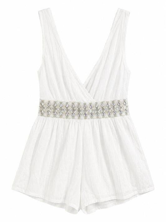 River Island Embellished Playsuit, White - Size 14
